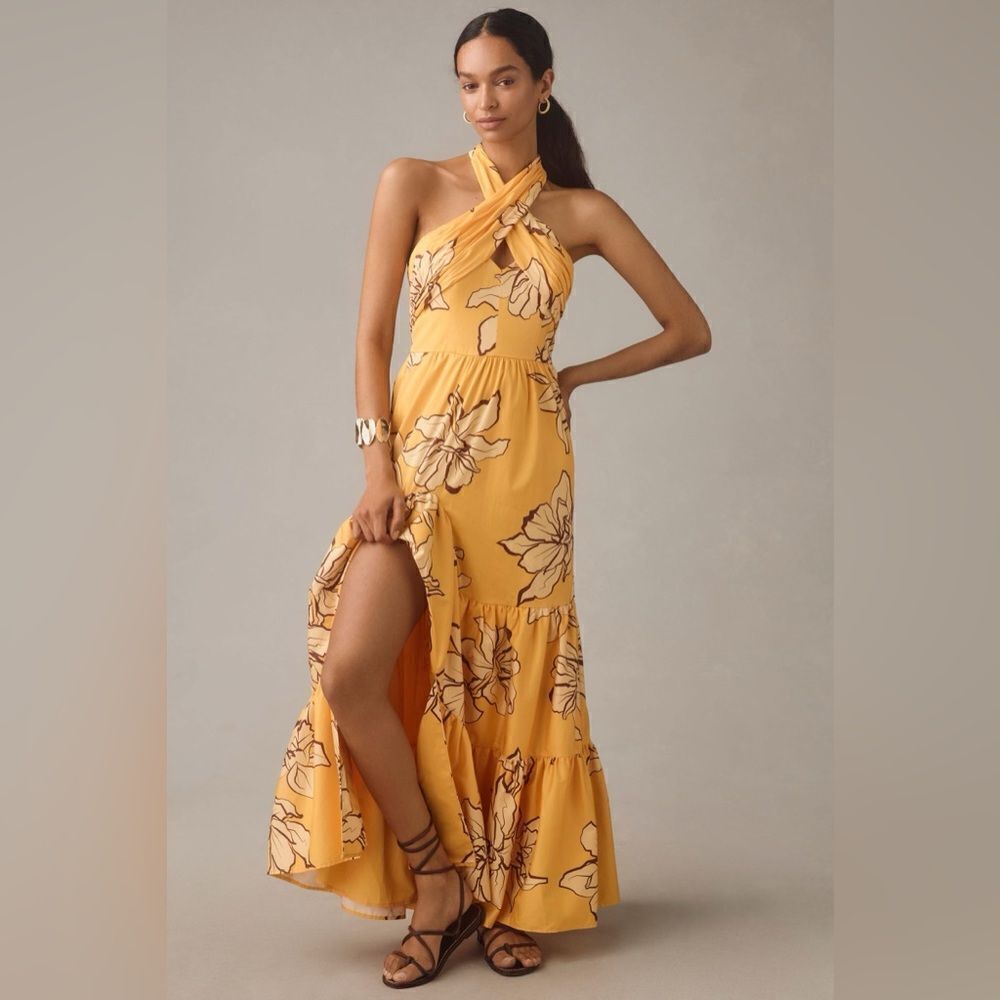 Anthropologie Hutch Floral Halter Maxi Dress Size 6